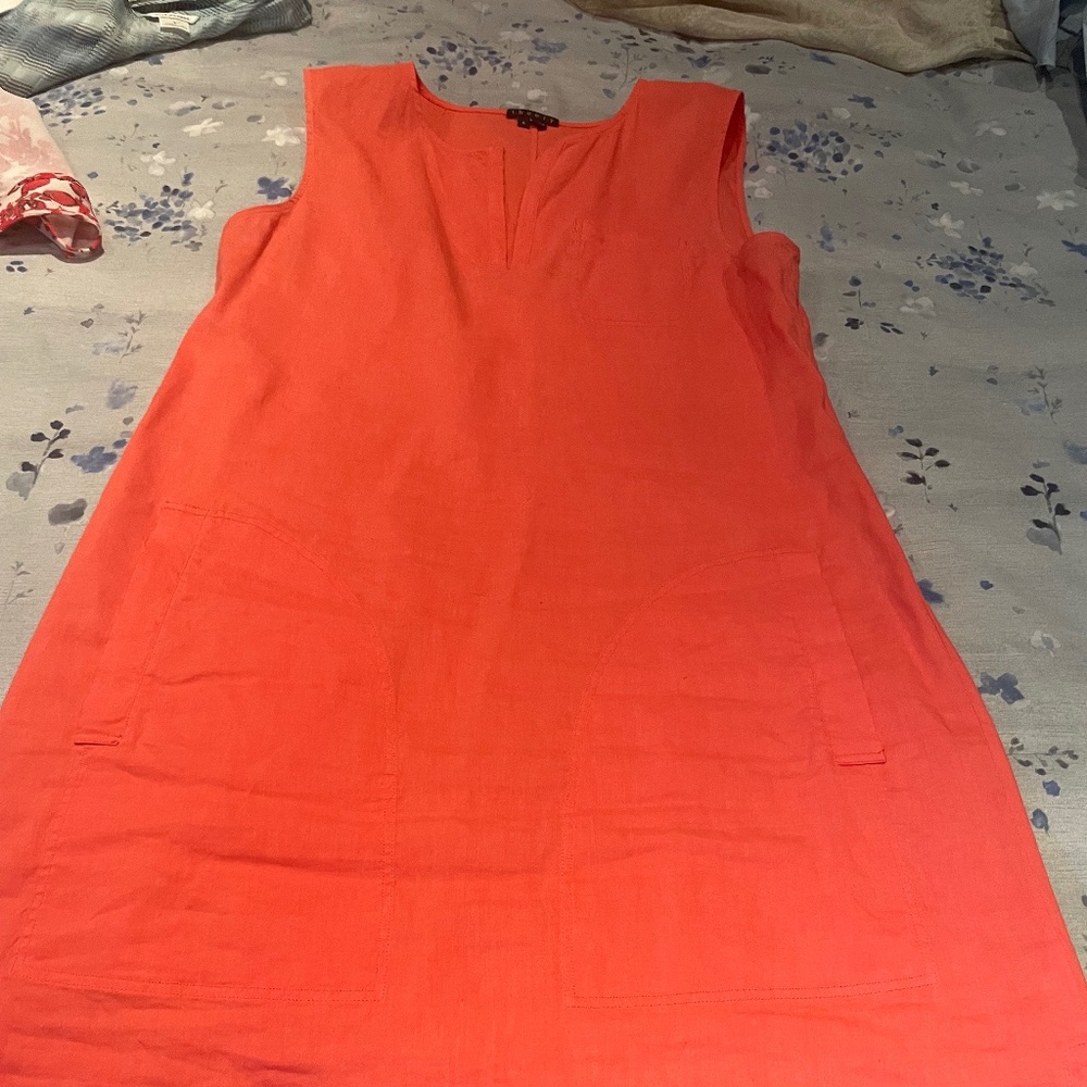 theory orange linen shift dress
